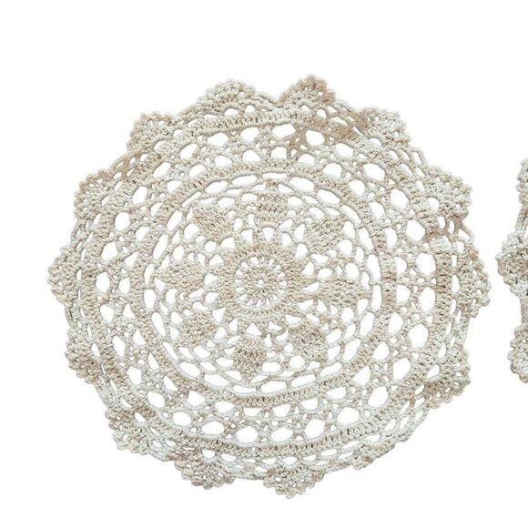 Doilys (3), Vintage Ecru Cotton Crocheted 9.25" - Picture 2 of 7